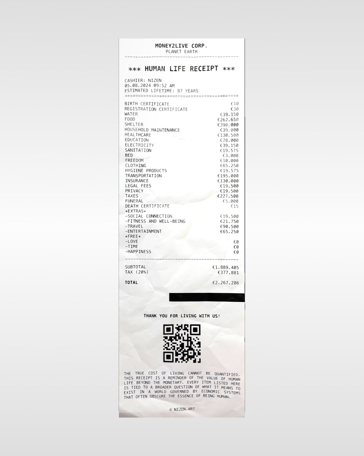 HUMAN LIFE RECEIPT (50x150)