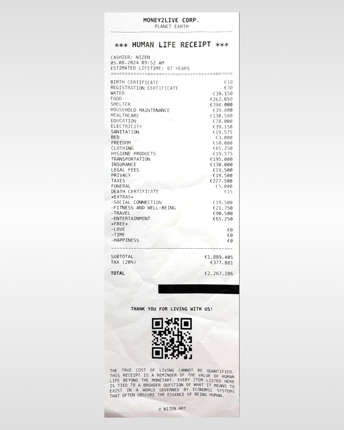 HUMAN LIFE RECEIPT (60x180)
